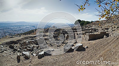 The Acropolis of Pergamon Ancient City Ruins in Bergama, Izmir, Turkey Stock Photo