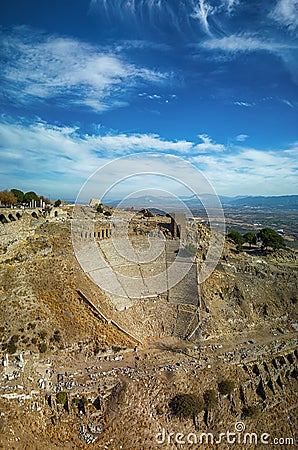 The Acropolis of Pergamon Ancient City Ruins in Bergama, Izmir, Turkey Stock Photo