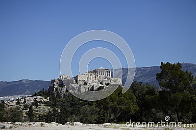 Acropolis parthenon hill, view from pnyx hill Stock Photo