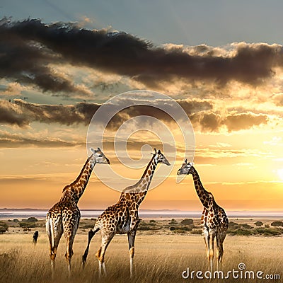 Giraffe Herd Savannah Generative AI Stock Photo