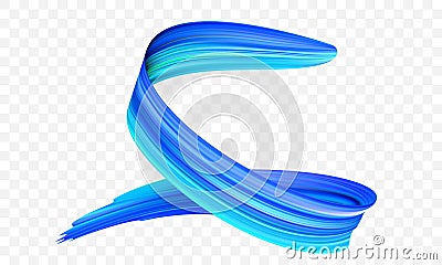 Acrylic blue paint brush stroke. Vector bright spiral gradient 3d paint brush with vibrant texture on transparent background Vector Illustration
