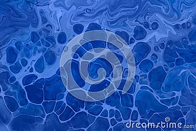 Acrylic Fluid Art. Blue sapphire waves and and spot drops. Abstract aqua background or texture Stock Photo