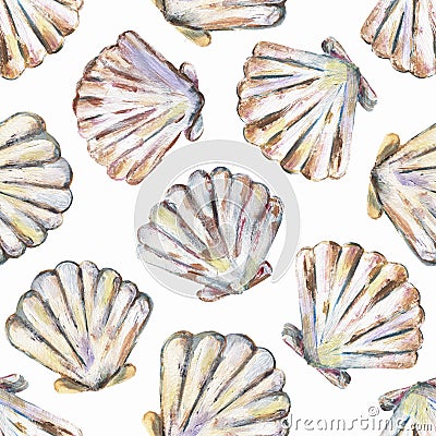 Acrylic hand painted sea shells seamless pattern, graphic ocean life repeat paper Stock Photo