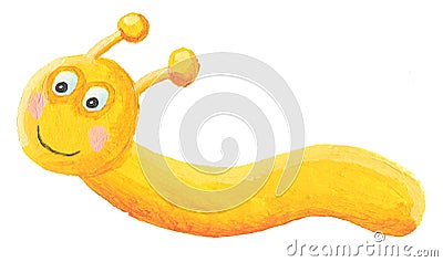 Acrylic illustration of cute fast yellow worm Cartoon Illustration