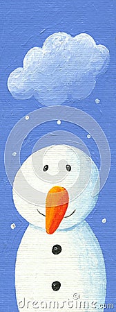 Cute snowman with snow cloud Cartoon Illustration