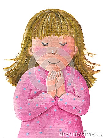 Cute Little girl praying Cartoon Illustration