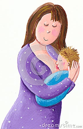 Mother breastfeeding her new born baby Cartoon Illustration