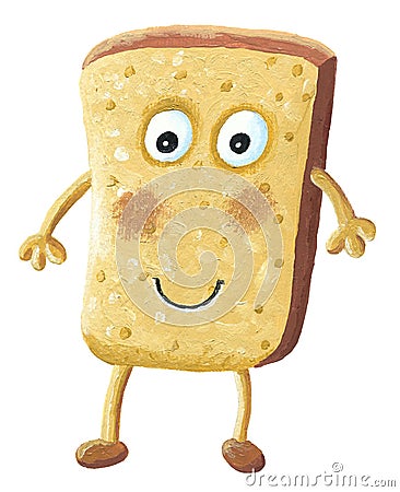 Toast Bread Slice Cartoon Character Cartoon Illustration