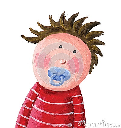 Toddler with blue pacifier Cartoon Illustration