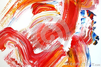 Fire red brush strokes on canvas. Abstract art background. Color texture. Fragment of artwork. abstract painting on canvas Stock Photo