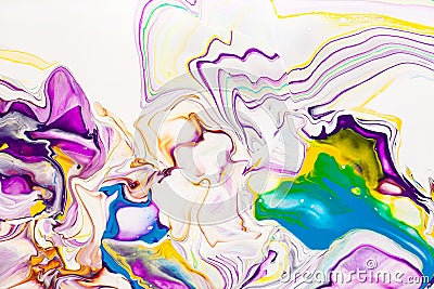 Acrylic paint waves abstract background. Rainbow marble texture. Oil paint liquid flow colorful wallpaper. Creative Stock Photo