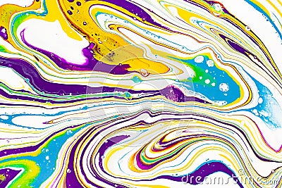 Acrylic paint waves abstract background. Rainbow marble texture. Oil paint liquid flow colorful wallpaper. Creative Stock Photo