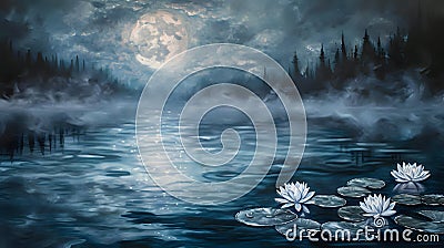 Moonlit Serenity: Reflections on Water./n Stock Photo