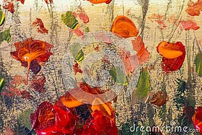 Acrylic painting close up. Beautiful red poppies flowers - floral background. Stock Photo