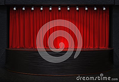 Act drape with red curtains. Stock Photo