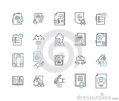 Act line icons collection. Perform, Enact, Execute, Accomplish, Achieve, Operate, Fulfill vector and linear illustration Vector Illustration