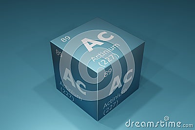 Actinium, 3D rendering of symbols of the elements of the periodic table, atomic number, atomic weight, name and symbol. Education Cartoon Illustration