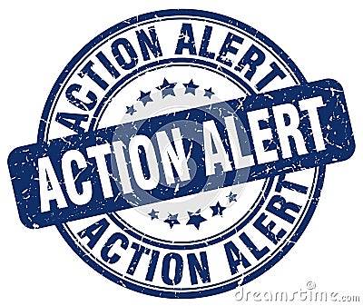 action alert blue stamp Vector Illustration