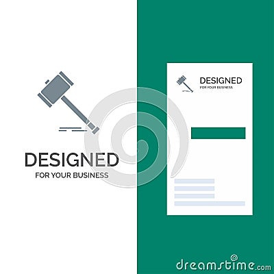 Action, Auction, Court, Gavel, Hammer, Law, Legal Grey Logo Design and Business Card Template Vector Illustration
