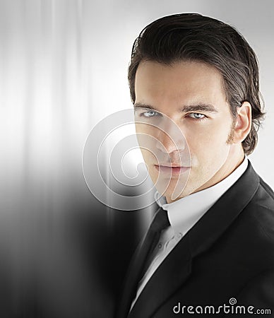 Action business man against metal Stock Photo