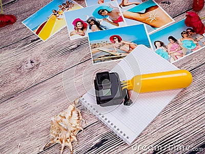 Action camera gopro and beautiful photos of girls on the beach. Memory. Summer resort Stock Photo