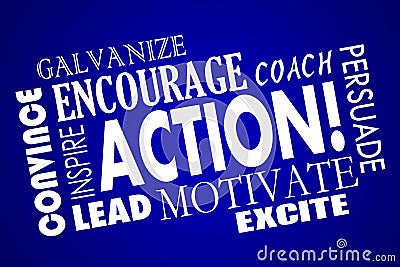 Action Encourage Motivate Inspire Lead Coach Word Stock Photo