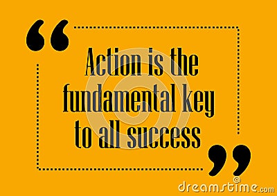 Action is the fundamental key of all success Inspirational quote Business card Vector Illustration