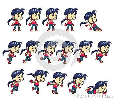 Action Girl Game Sprites Vector Illustration