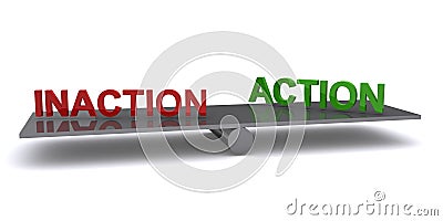 action inaction balancing on white Stock Photo