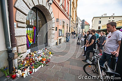 Action near American Consulate in memory of victims of the massacre in popular gay club Pulse in Orlando Editorial Stock Photo