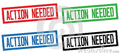 ACTION NEEDED text, on rectangle border stamp sign. Stock Photo