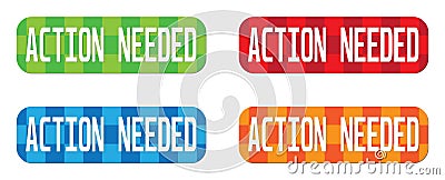 ACTION NEEDED text, on rectangle, zig zag pattern stamp sign. Stock Photo