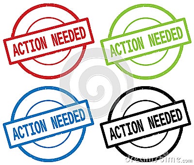 ACTION NEEDED text, on round simple stamp sign. Stock Photo