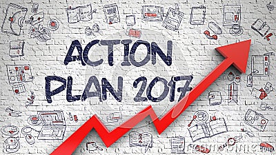 Action Plan 2017 Drawn on Brick Wall. Stock Photo