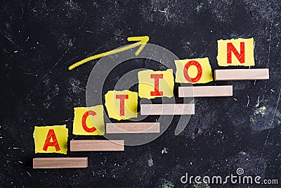 Action word on steps Stock Photo