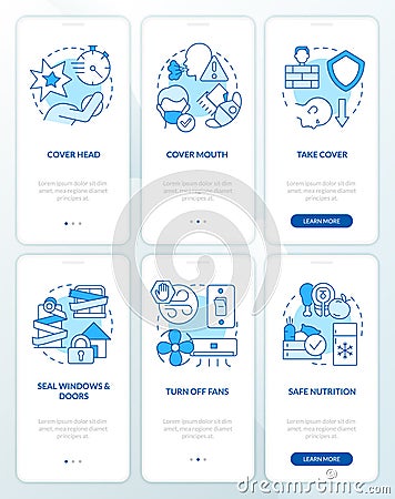 Actions outside and at home blue onboarding mobile app screen set Stock Photo