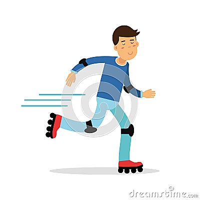 Active boy roller skating cartoon character, kids physical activities vector Illustration Vector Illustration