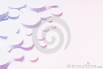 Active bright dynamic abstract pattern of paper ovals in shining light with sharp gradient shadows in saturated purple, pink color Stock Photo