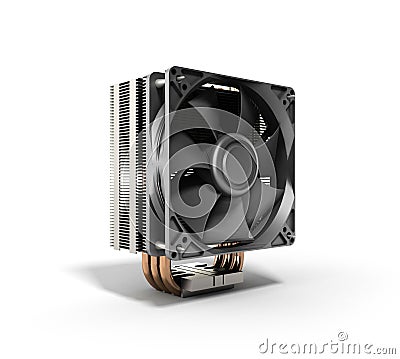 Active CPU cooler with the aluminum finned heat-sink and the fan Stock Photo