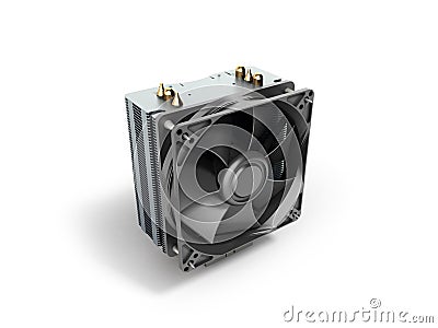 Active CPU cooler with the aluminum finned heat-sink and the fan Stock Photo