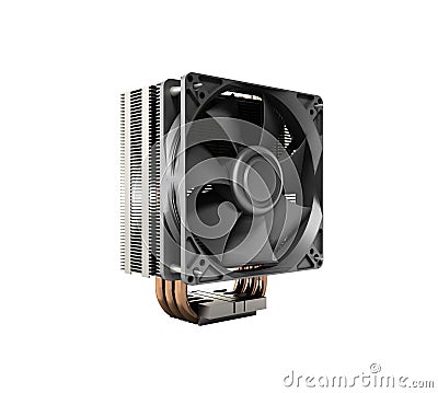 Active CPU cooler with the aluminum finned heat-sink and the fan Stock Photo