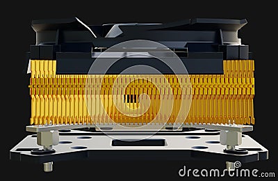 Active CPU cooler with the copper finned heat-sink and the fan. 3d rendering Stock Photo