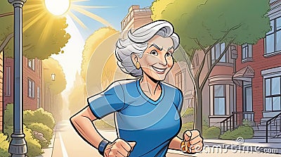 active elderly ladies doing sports on natural background, active lifestyle, healthy ageing Cartoon Illustration