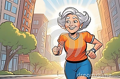 active elderly ladies doing sports on natural background, active lifestyle, healthy ageing Cartoon Illustration