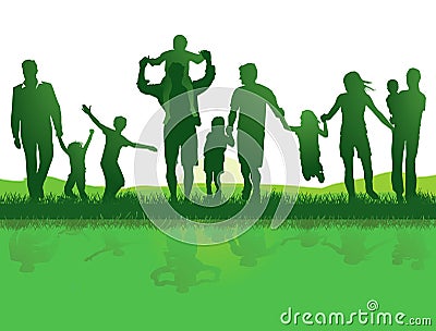 Active families outdoors Vector Illustration