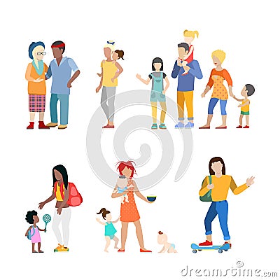 Active family urban young people parents parenting Vector Illustration