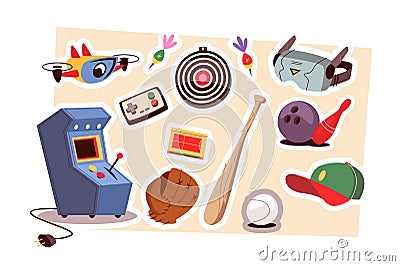 Active games tools and equipment set Vector Illustration