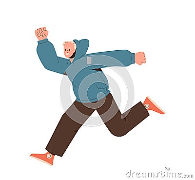 Active happy man jumping in air and skipping, cartoon guy feeling positive emotions and joy Vector Illustration