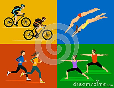 Active healthy lifestyle sport workout Set Vector Illustration