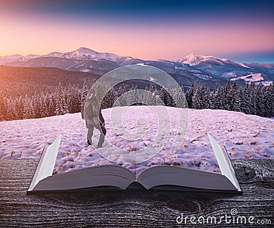 Active hiker on a book Stock Photo